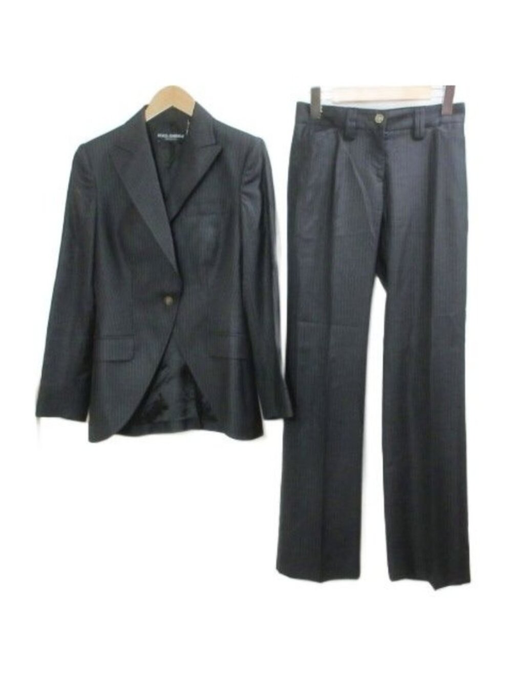 Dolce & Gabbana Stripe Set Tailored Jacket Pants Bootcut Wool Silk Logo Button
